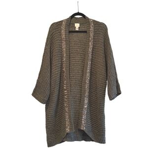 Chicos Cardigan Sweater Metallic Thread Sequins Open Front Green Size 16 (3)